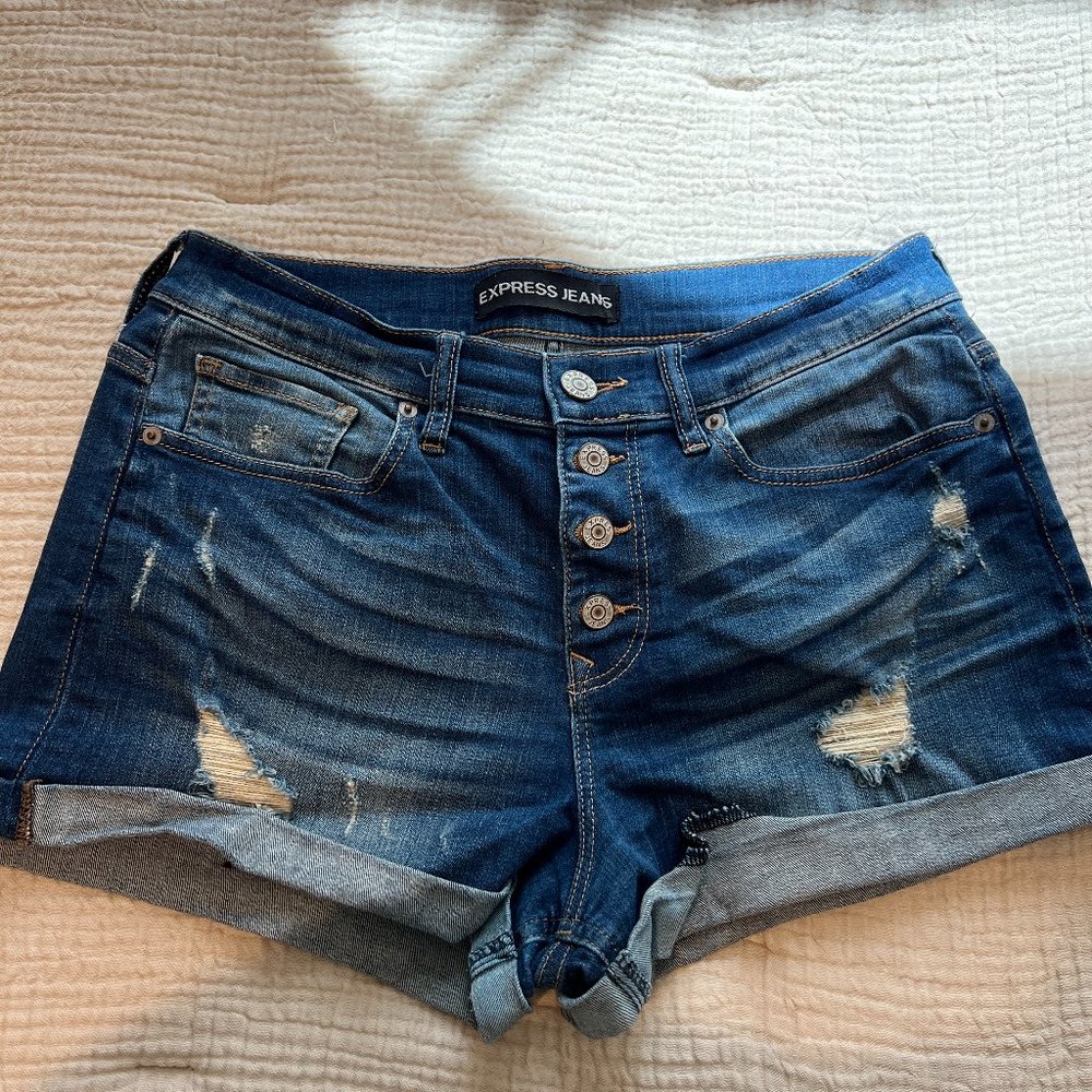 Express Button Down Denim Shorts - Cuffed Hem - Size 10